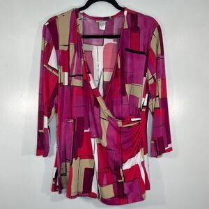 Chico’s women 3/4 Sleeve Colorblock Tops Blouse Jersey V-Neck Size 3(XL) Casual